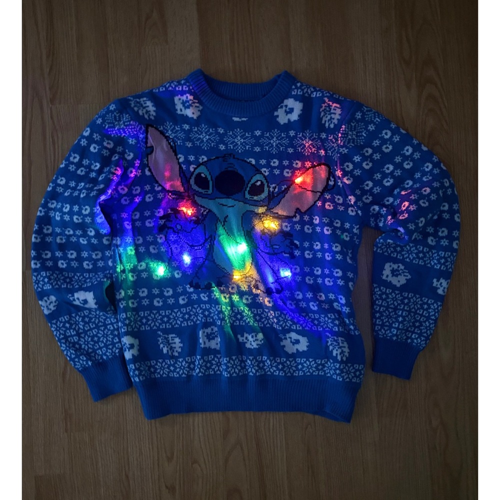 Disney Lilo & Stitch Light Up Ugly Christmas Sweater Blue Geeknet Large